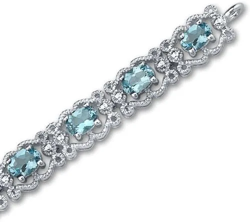 Miniatura 3 de Peora Pulsera de plata de ley con topacio azul suizo de 8.50 quilates, diseño vintage, Plata de ley, topacio azul suizo