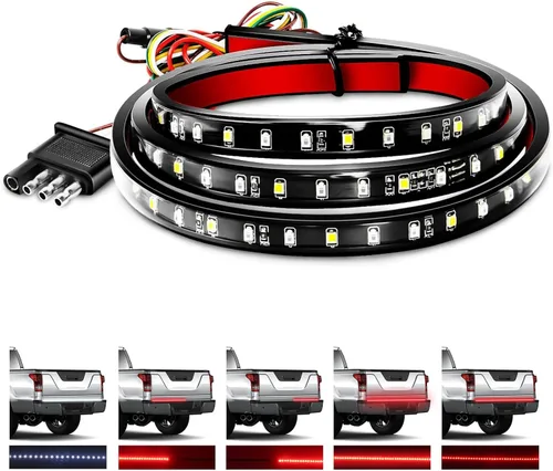 GOOACC - Tira de luz para portón trasero de camioneta de 48"/49", 5 funciones, 90 LED rojo/blanco de una sola fila, iluminación trasera universal