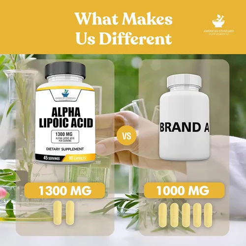 Miniatura 3 de American Standard Supplements Ácido alfa lipoico 1300 mg por porción, vegano, sin gluten, sin OMG, 60 cápsulas, 30 porciones