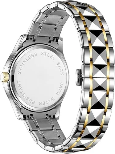 Miniatura 6 de Gosasa Luxury Men's and Women's Business Diamond Stainless Steel Waterproof Roman Numeral Analog Quartz Watch with Day-Date Calendar, Gold and