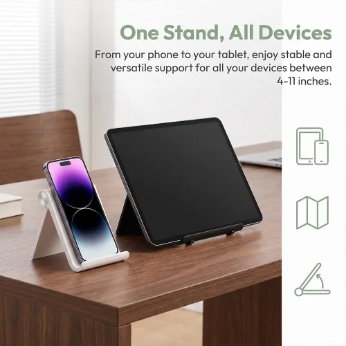 Miniatura 7 de Soporte para tableta, soporte plegable ajustable para teléfono celular, compatible con la mayoría de iPad y teléfonos inteligentes, accesorio