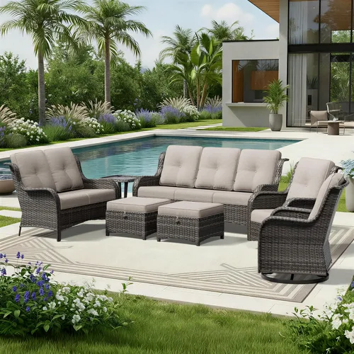 Miniatura 13 de Joyside Juego de sillas de mimbre para patio, juego de 3 piezas de mimbre para exteriores con 2 sillas reposabrazos y 1 mesa auxiliar para terraza