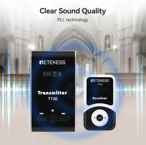 Miniatura 2 de Sistema de audio inalámbrico de guía turística Retekess T130, equipo de traducción para iglesia, calidad de sonido clara, auriculares de guía
