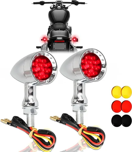 Miniatura 8 de DREAMIZER 2 piezas de luces intermitentes para motocicleta con 15 LEDs, cromadas, tipo bala, lámparas indicadoras delanteras y traseras, compatibles