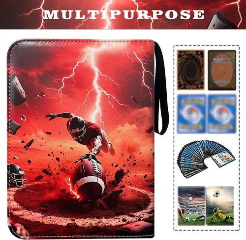 Miniatura 4 de Carpeta de tarjetas de fútbol con 400 bolsillos, álbum de tarjetas intercambiables impermeable con 50 fundas extraíbles, 3 anillos con cremallera