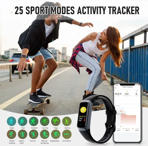 Miniatura 5 de Rastreador de actividad física, monitor de actividad con frecuencia cardíaca 24/7, monitor de sueño de presión arterial de oxígeno en sangre, Negro