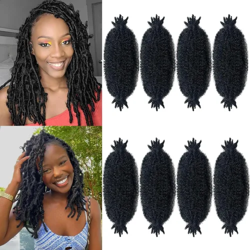 Miniatura 27 de Trenzas de pelo rizado anudadas a crochet estilo afro Marley, 12 pulgadas, pelo pre-separado y trenzado en resorte, trenzas de pelo afro rizado y 4#