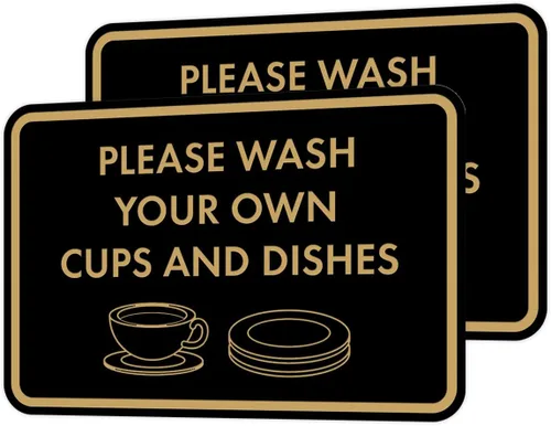 Miniatura 65 de Letrero clásico enmarcado con texto en inglés «Please Wash Your Own Cups and Dishes» (oro cepillado), pequeño