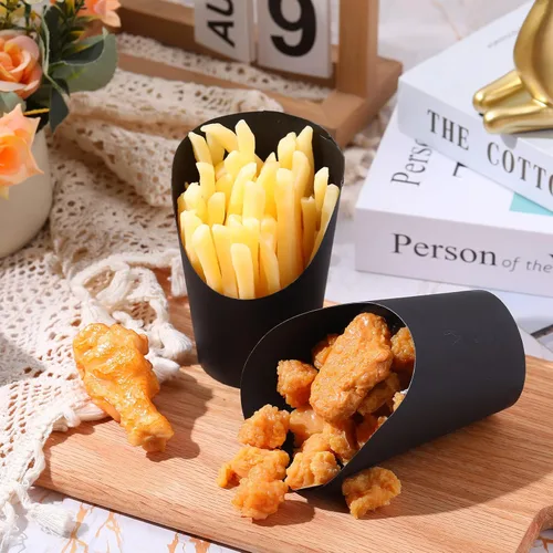 Miniatura 7 de Sabary Juego de 100 tazas desechables de charcutería con bolsas y lazos, tazas de papel de 14 onzas para aperitivos para bodas, despedidas de Negro