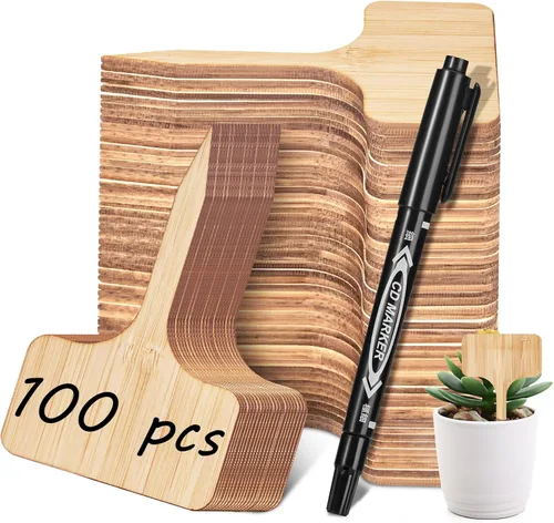 Homenote Etiquetas de bambú para plantas, 100 unidades, etiquetas para plantas de semillero, etiquetas tipo T para plantas, marcadores de jardín al