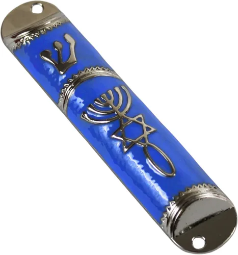 Miniatura 4 de Holy Land Market Sello Mesiánico - Funda para mezuzá de 4 pulgadas con pergamino incluido, mezuzá judía pequeña (negro - marco dorado)