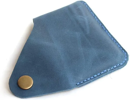 Miniatura 56 de Cartera organizadora de tarjetas de bolsillo frontal cosida a mano minimalista de cuero genuino para tarjetas, billetera con tarjetero pequeño, Negro