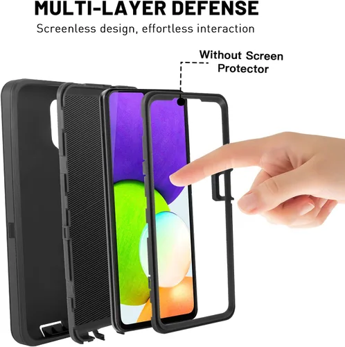 Miniatura 3 de AICase Funda para Samsung A22 4G, resistente protección contra caídas, cuerpo completo, resistente a prueba de golpes, a prueba de polvo, grado Negro