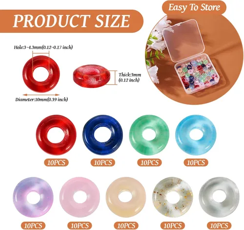 Miniatura 3 de Cheriswelry 90 cuentas europeas de cristal en forma de dona, cuentas transparentes con agujeros grandes, abalorios de cristal de 25/64 pulgadas 9