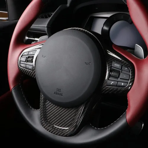 Miniatura 3 de Cubierta del panel del volante de fibra de carbono para Toyota Supra GR A90 MK5 (2019+) Borde del marco del volante, cubierta del botón del volante