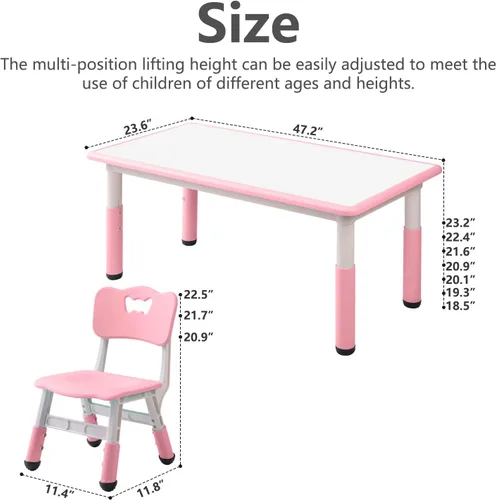Miniatura 2 de monleelnom Juego de mesa y silla para niños, adecuado para niños y niñas de 2 a 12 años, mesa con altura ajustable, tapa que se puede pintar con 6