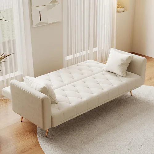 Miniatura 5 de Anwick - Sofá cama futón de terciopelo moderno con 2 almohadas, sofá cama convertible 2 en 1, sofá biplaza reclinable plegable con patas de metal