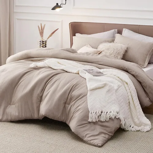 Miniatura 430 de Bedsure Juego de edredón Twin/Twin XL, ropa de cama suave beige para todas las estaciones, juego de cama teñido catiónico, 2 piezas, 1 edredón