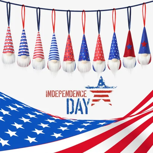 Miniatura 2 de Juego de 10 adornos colgantes para el Día de la Independencia del 4 de julio, gnomos patrióticos, hechos a mano, felpa, regalo del día