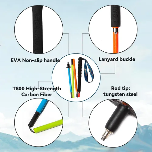 Miniatura 3 de Bastones de senderismo de fibra de carbono, paquete de 2 unidades, ultraligeros de 10 onzas, diseño plegable de 3 piezas con agarres de corcho