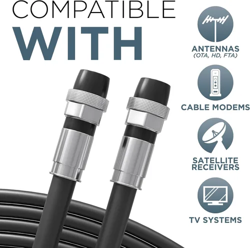 Miniatura 3 de THE CIMPLE CO - Cable coaxial RG6 de 1 pie para exteriores - Cable coaxial doble blindado para interiores y exteriores para antenas de TV vía