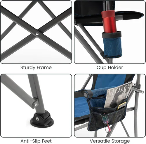 Miniatura 4 de XGEAR Silla de camping con brazo duro y respaldo alto, resistente con soporte para tazas, para campamento, pesca, senderismo, al aire libre, bolsa