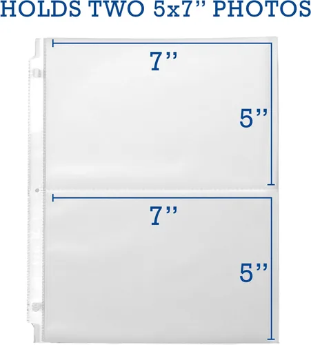 Miniatura 2 de Samsill Paquete de 100 recambios de álbumes de fotos de 5 x 7, 100 imágenes, 3 anillas, página de fotos de 2 bolsillos para fotografías de 5 x 7
