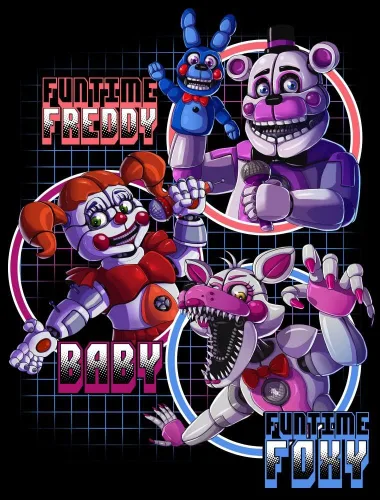 Miniatura 2 de Five Nights Sister Location Funtime Freddy Foxy y Baby Boy Camiseta negra