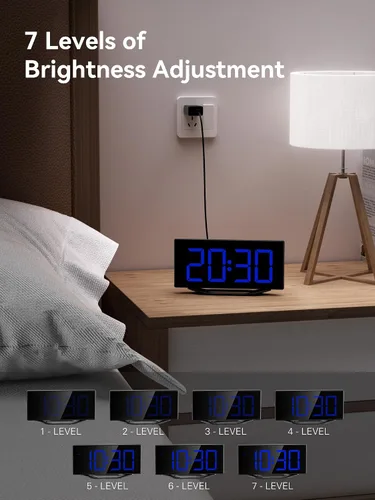 Miniatura 2 de Reloj despertador digital para mesita de noche del dormitorio, pantalla grande de números grandes con atenuador de brillo, reloj de escritorio