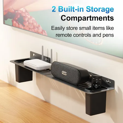 Miniatura 4 de BYMECOST Soporte de barra de sonido de acero resistente debajo del televisor con 2 cajas de almacenamiento, universal de 88 libras, apto para barras