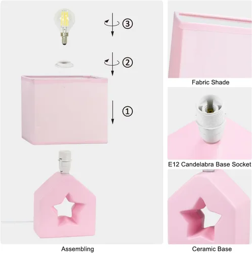 Miniatura 6 de Vera - Lámpara de mesa pequeña rosa para sala de estar como lámpara de mesita de noche para dormitorio, lámpara de mesa moderna de cerámica