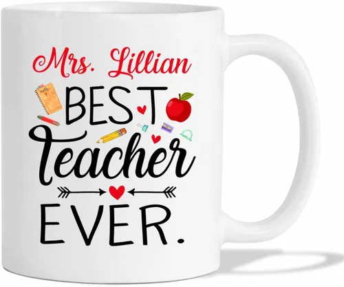 Miniatura 10 de Taza de té de cerámica blanca con texto en inglés "It Takes A Big Heart To Shape Little Minds" de 11 onzas y 15 onzas, taza de café personalizada