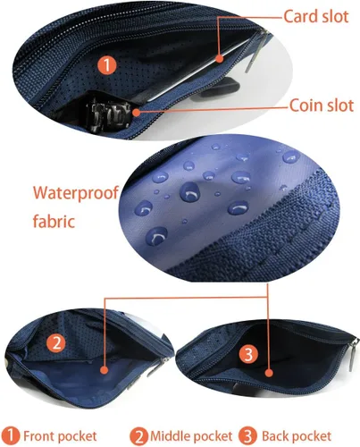 Miniatura 37 de Bolsa de cintura ultrafino con ranuras c/visualización para tarjeta de crédito, para deportes, aire libre, correr, caminar, viajes.