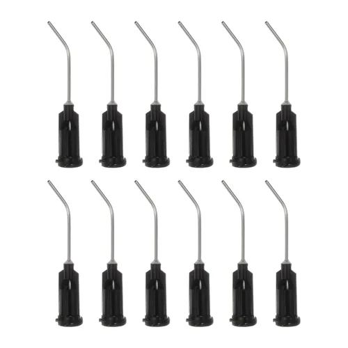 HARFINGTON 12 piezas de agujas dispensadoras de punta roma, calibre 19, puntas dispensadoras curvadas a 45 grados, 1 pulgada de ángulo en el Negro
