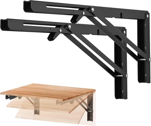 Miniatura 13 de Ravinte - Paquete de 2 soportes plegables de 20 pulgadas para estantes - Negro mate, soportes plegables resistentes para mesas y bancos - Diseño que