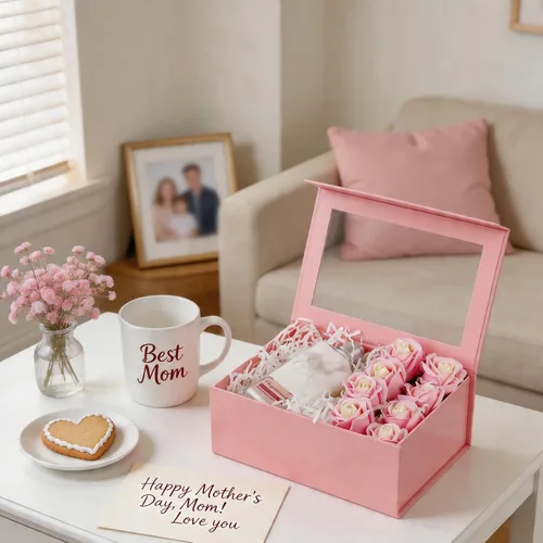 Miniatura 8 de PACKQUEEN Caja de regalo rosa con ventana, 9x6.5x3.8 pulgadas, caja de regalo transparente para regalos, contiene cinta, tarjeta, caja de regalo