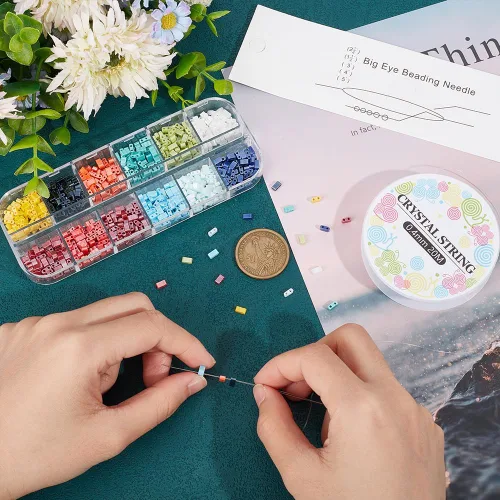 Miniatura 3 de NBEADS Kit de fabricación de pulseras de cuentas de 2 agujeros, incluye 11 colores rectangulares de 2 agujeros, cuentas de semillas de vidrio