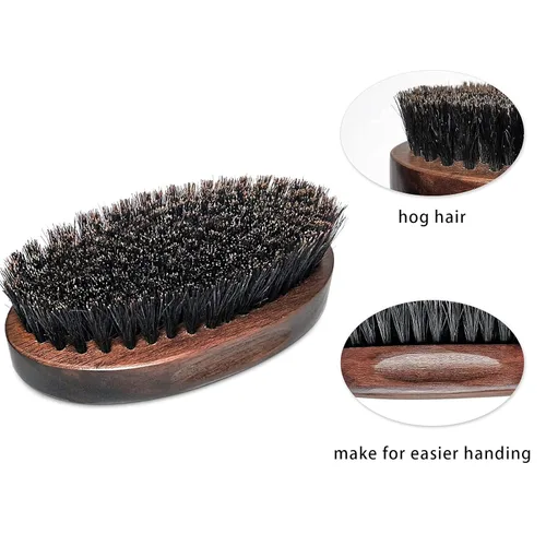 Miniatura 4 de Cepillo para barba de cerdas de jabalí para hombre, mango estilo nogal, cepillo alisador de barba, regalo para hombres, negro y marrón, pequeño