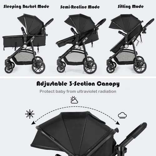 Miniatura 3 de Baby Joy - Cochecito de bebé, 2 en 1 convertible para cochecito de bebé, cochecito con cubierta para pies, soporte para tazas, gran espacio de Negro