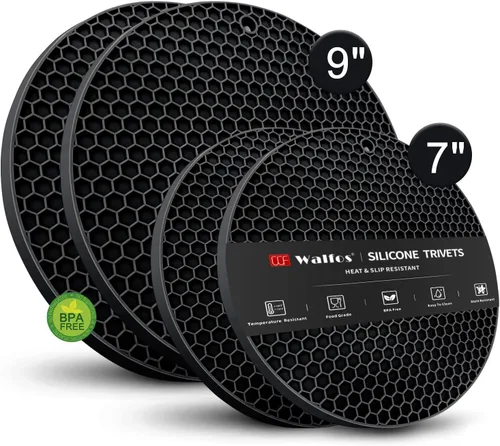 Miniatura 20 de Walfos Alfombrillas de silicona – 4 soportes para ollas resistentes al calor, almohadillas calientes antideslizantes multiusos para agarraderas