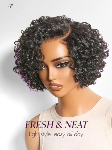 Miniatura 3 de LUVME HAIR Pelucas de cabello humano rizado sin pegamento de 6 pulgadas, precortadas, indetectable, HD, encaje Bob, peluca corta y rizada con ondas