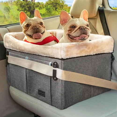Miniatura 10 de Asiento elevador Petsfit para 2 perros pequeños o perro mediano de hasta 55 lbs, asiento grande de coche para perros con 2 bolsillos grandes