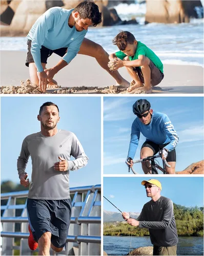 Miniatura 5 de Roadbox Camisas de Protección Solar UV UPF 50+ para Hombres Manga Larga SPF Rash Guard para Pesca Senderismo Natación Correr 2 Pack - blanco