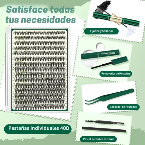Miniatura 2 de KEYYOU Kit de extensión de pestañas para bricolaje, 300 unidades, 40D 0.07, rizo D, 9-18 MIX, kit de extensión de pestañas individuales con unión