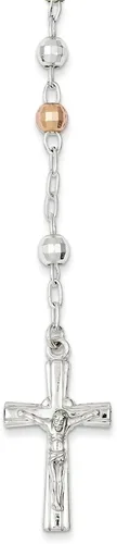 Sonia Jewels Rosario de plata de ley 925 con textura tricolor cuentas colgante collar cadena de 26 pulgadas, Metal