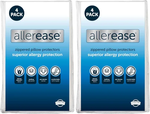 Miniatura 8 de Juego de 4 protectores de almohada AllerEase estándar/Queen - absorben la humedad, protección avanzada contra alergias, poliéster de alta calidad