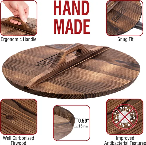 Miniatura 5 de YOSUKATA Sartén Wok de acero al carbono – Sartenes de 13,5 pulgadas con fondo plano + cubierta de wok de primera calidad con tapa de sartén de 13.5