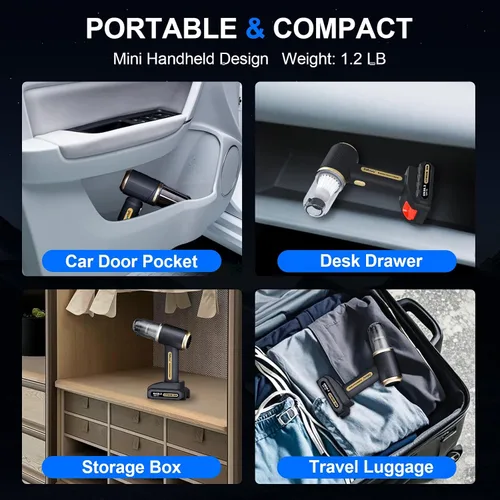 Miniatura 5 de Aspiradora de Mano para Coche Inalámbrica Recargable 23000 Pa, Aspiradora de Mano de Succión/Soplado de Potencia Fuerte 4en1 Portátil Mini