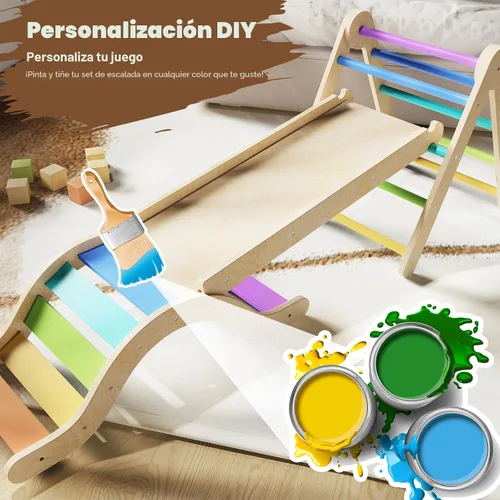 Miniatura 4 de doowroodni Juego de triángulo Pikler 7en1 Juguetes de escalada para niños pequeños de interior Juguetes de escalada plegables para bebés de madera