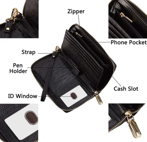 Miniatura 6 de Chelmon - Monedero para mujer de cuero genuino con bloqueo de señal RFID, para tarjetas de crédito
